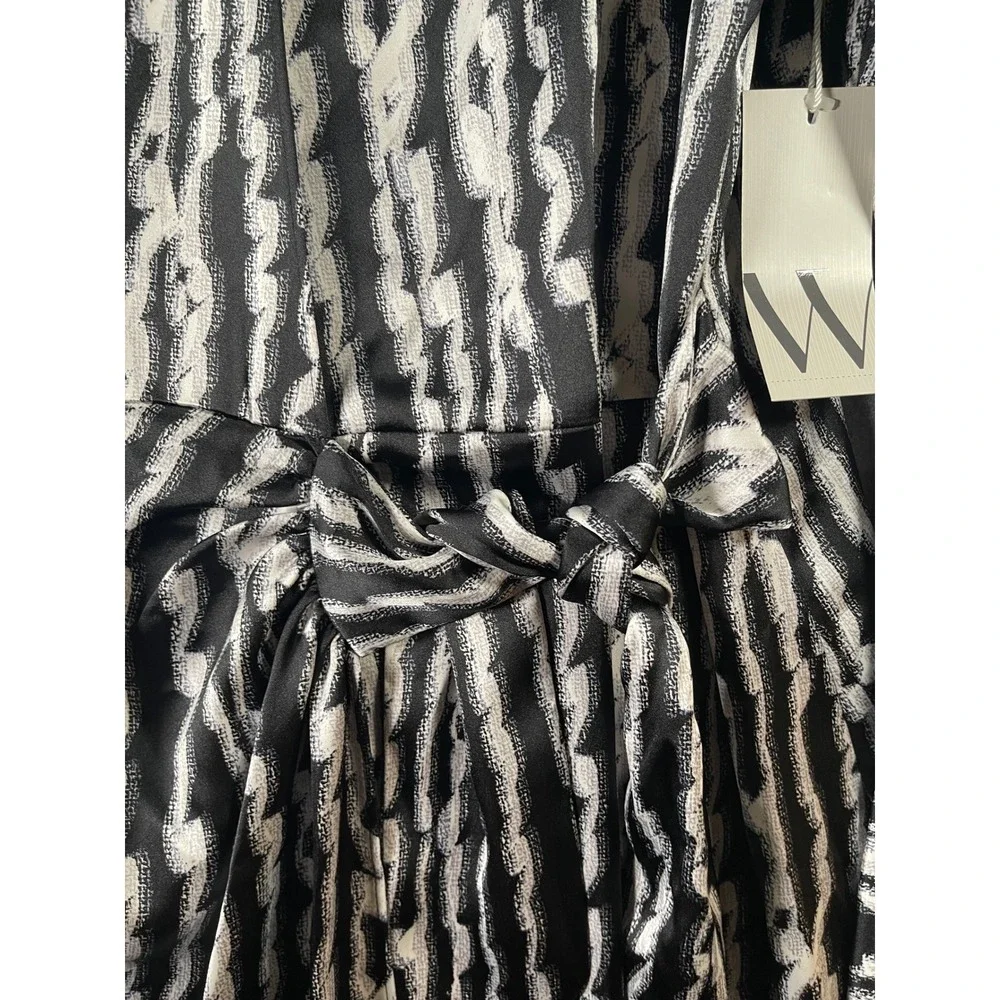 Worthington Womens XL Black White Abstract Stripe Tie Waist Midi Shirt Dress NWT